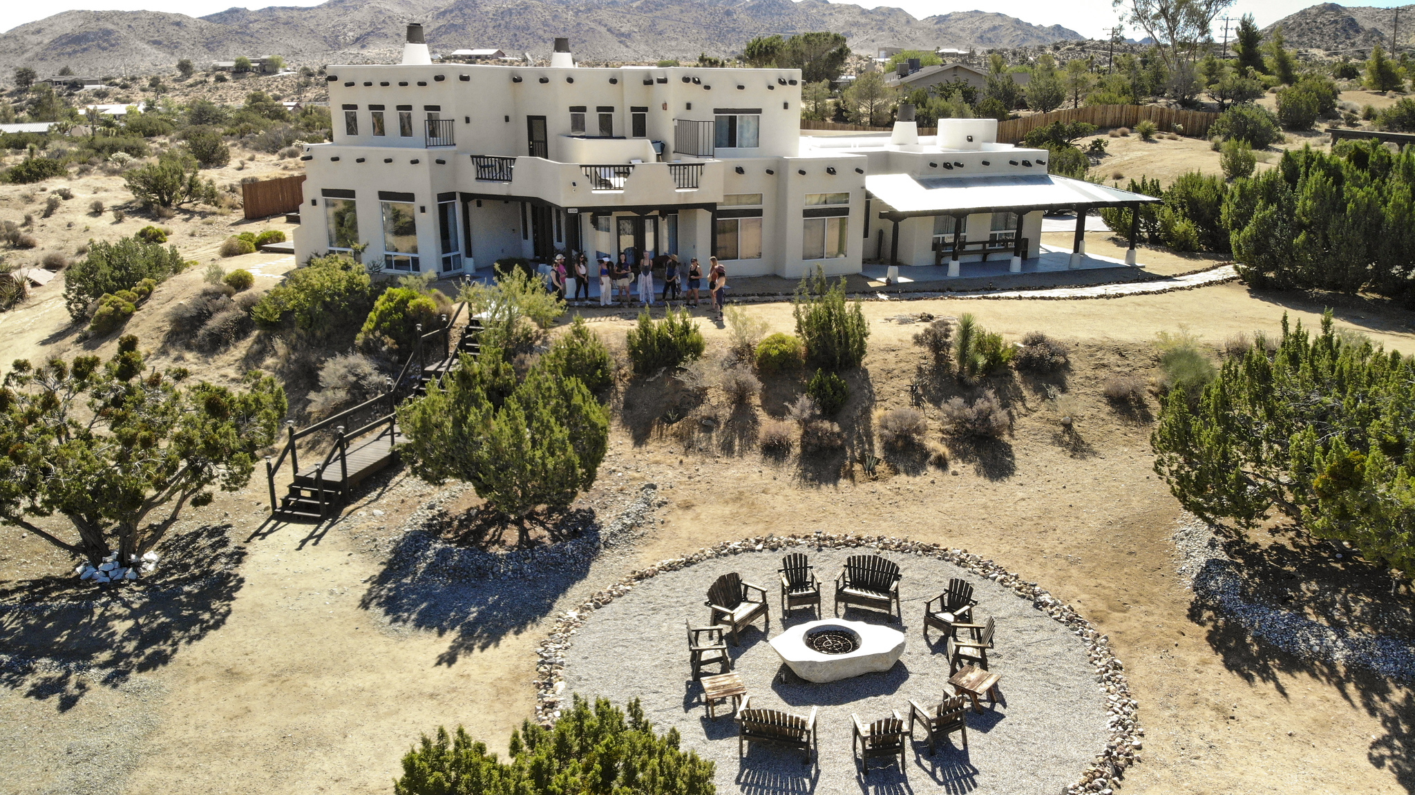 Aerial view of Gaia Villa estate with desert landscape