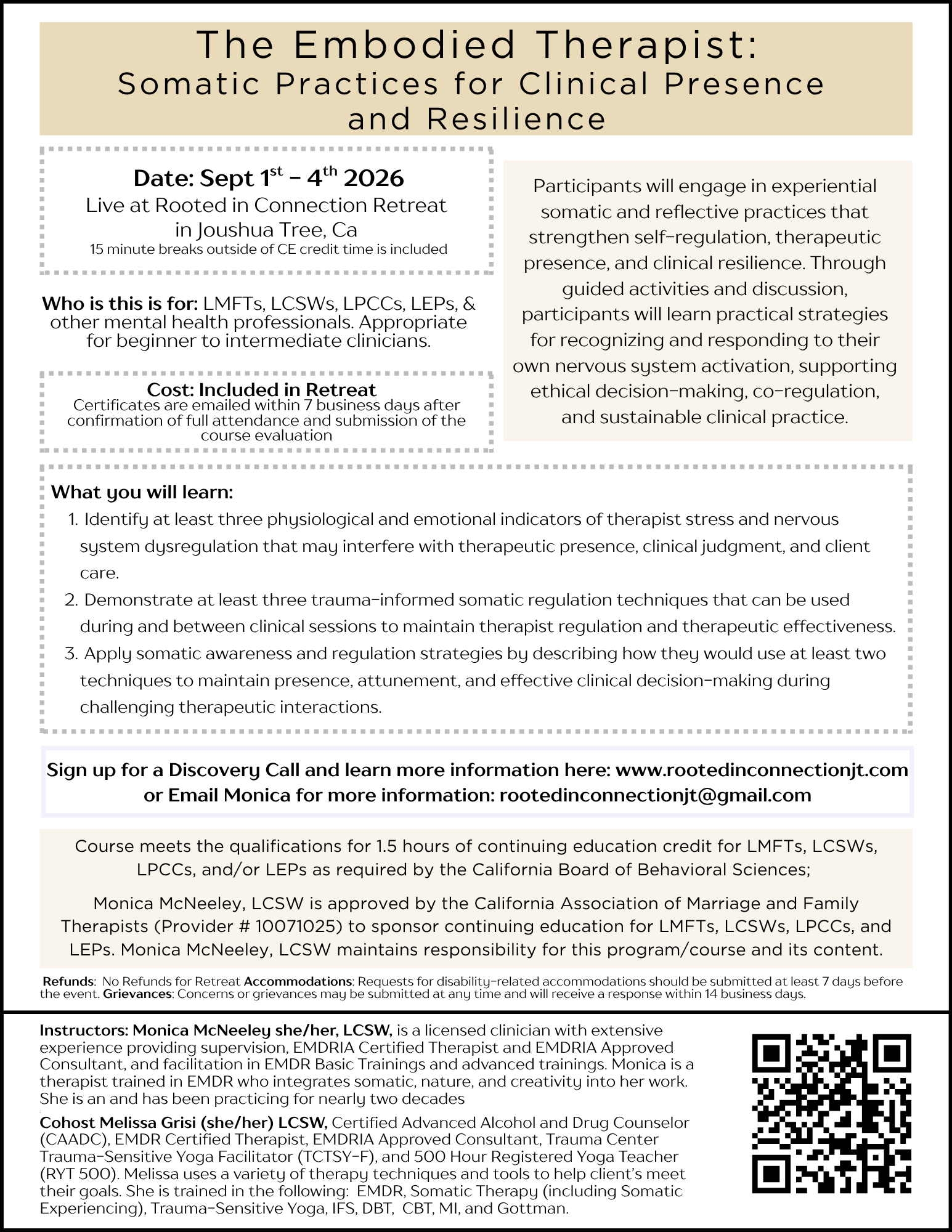 Workshop flyer: The Embodied Therapist