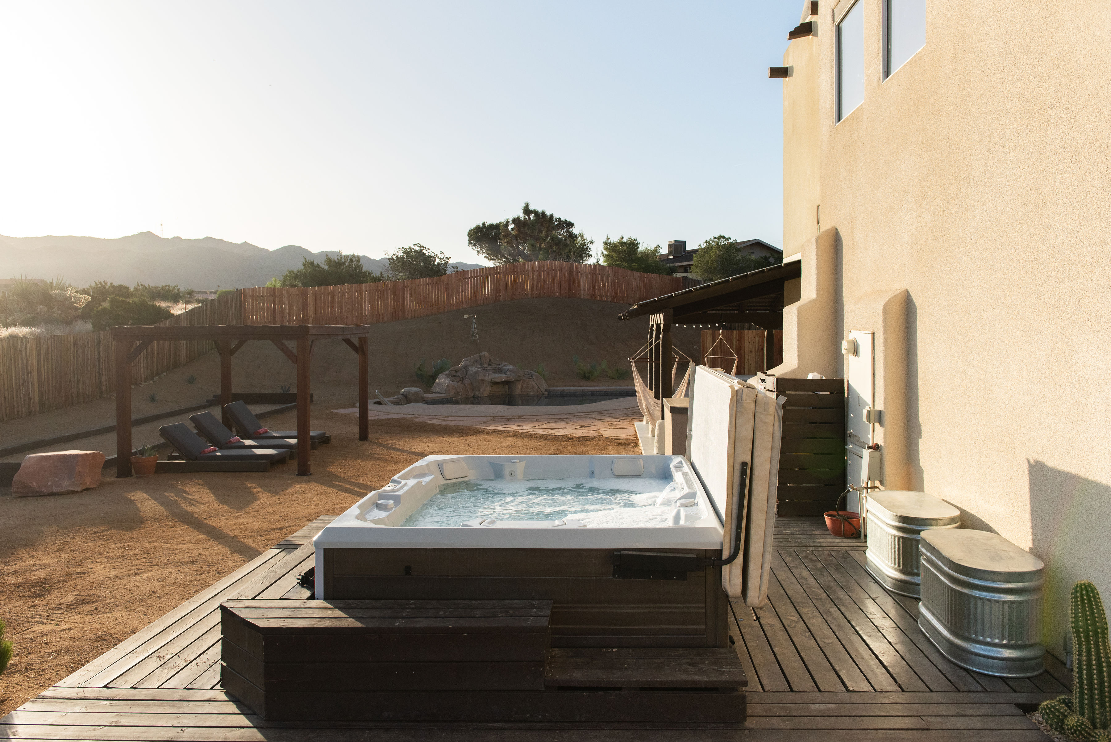 Hot tub with mountain views